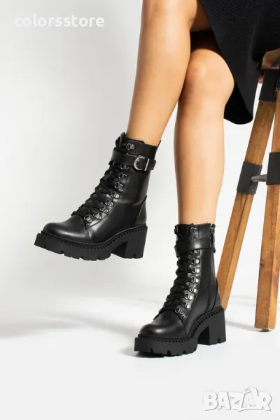 Боти на ток - черна кожа - TDS90, снимка 1