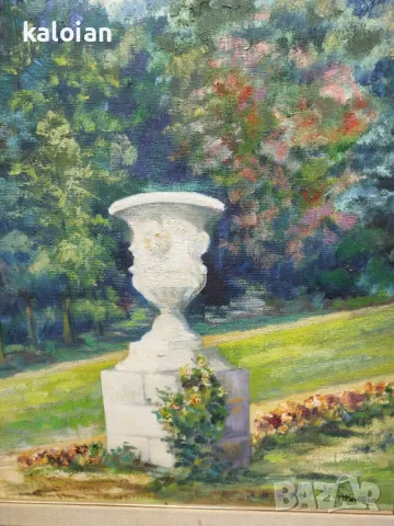 Градините на Монфорт. Масло на платно изобразяващо емблематична скулптура във Валенсия. Подписана ав, снимка 2 - Картини - 48125503