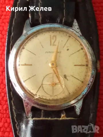 JUNGHANS SHOCKPROOF Стар НЕМСКИ РЯДЪК ВИНТИДЖ МЕХАНИЧЕН ЧАСОВНИК ЮНГХАНС РЕТРО КАИШКА Ест КОЖА 29335, снимка 15 - Антикварни и старинни предмети - 37399957