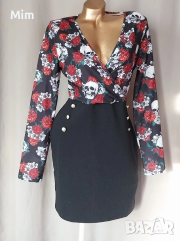 L Антрактивна рокля на цветя и череп