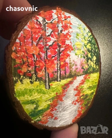 Картина ръчно рисувана върху дърво и отзад магнит сувенир , снимка 7 - Други ценни предмети - 54156858