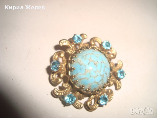 ТЮРКОАЗЕНА БЕЛ ЕПОК СКЪПОЦЕННА БРОШКА БРОНЗ ПОЗЛАТА 20-те ГОДИНИ със САПФИР КРИСТАЛИ 10072