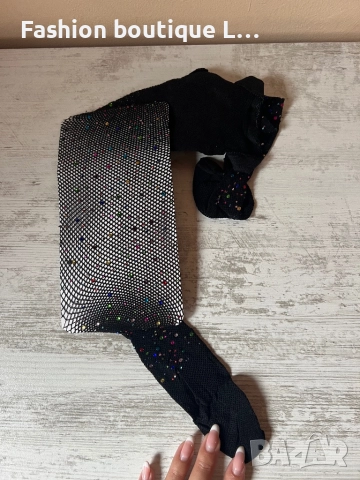 Нов черен мрежест чорапогащник с блестящи цветни камъчета 🖤, снимка 5 - Бельо - 52693346