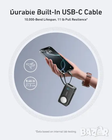 Anker MagGo Power Bank за Apple Watch, официално сертифициран 10 000 mAh с вграден USB-C кабел, снимка 5 - Външни батерии - 49866436