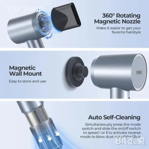 Сешоар YASHE, 110 000 RPM Професионален сешоар с отрицателни йони с дифузер, 1400 W високоскоростен, снимка 2 - Сешоари - 48839601