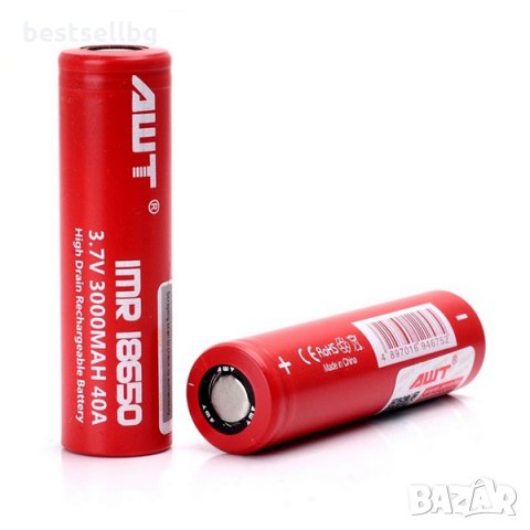 Литиево-йонна акумулаторна батерия AWT 18650 3000mAh 40A 3.7V за челници фенери лазери къмпинг лампи, снимка 1 - Къмпинг осветление - 29104768