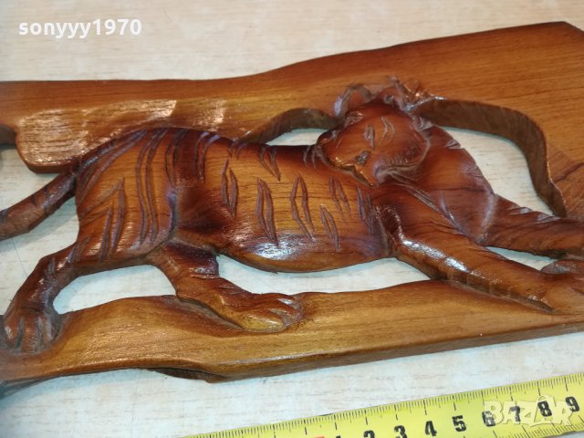 Пано стенно от тиково дърво - тигър ръчна изработка 3012201633, снимка 2 - Колекции - 31260837