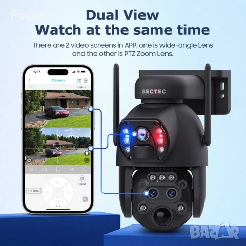 4G Соларна PTZ камера 6MP с 3 обектива, 15X zoom, и SIM за 1 год., снимка 5 - HD камери - 53900959