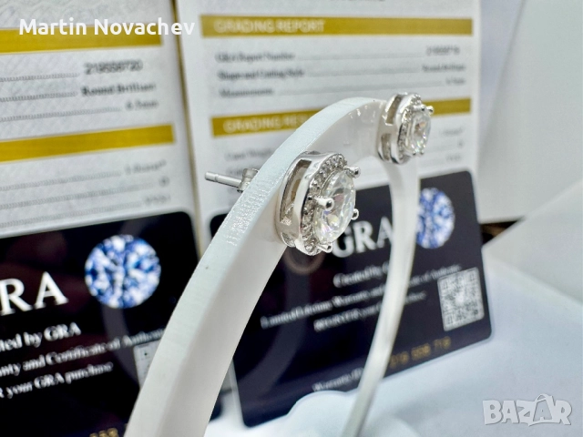 Сребърни обеци с мойсанит (Диамант) 1 карат, снимка 4 - Обеци - 52253349