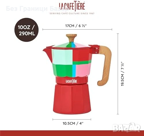 Нова Кафеварка за еспресо 6 чаши 290 мл moka pot алуминий за котлон с дървена дръжка, снимка 2 - Аксесоари за кухня - 54109345