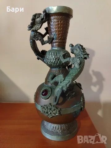 Антична китайска азиатска медна месингова драконова ваза от 19-ти век, снимка 5 - Други ценни предмети - 49840198