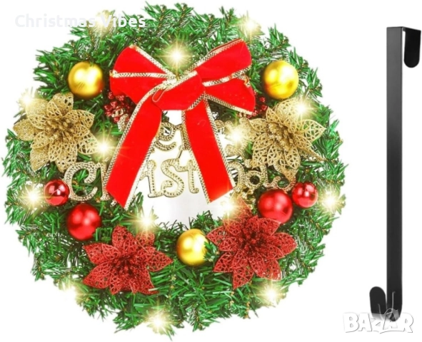 Коледен венец Mеrry Christmas с панделка. Последни 2 броя! , снимка 9 - Декорация за дома - 52093395
