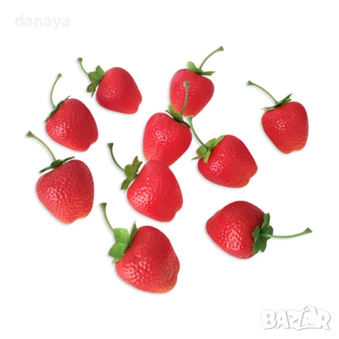 6070 Изкуствени ягоди за декорация, 10 броя, снимка 2 - Изкуствени цветя - 51378349