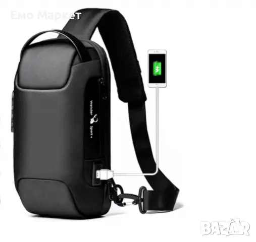 Мъжка чанта за през рамо Crossbody с USB зареждане, водоустойчива и с противокраден джоб, снимка 3 - Чанти - 50275960