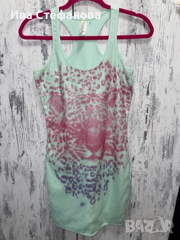 Рокля потник с пайети зелена с тигър , снимка 3 - Потници - 37577199