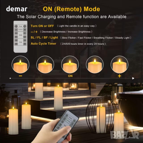 PChero соларни акумулаторни свещи с дистанционно управление, 2 бр. LED - 25,4 см, снимка 3 - Декорация за дома - 44658350