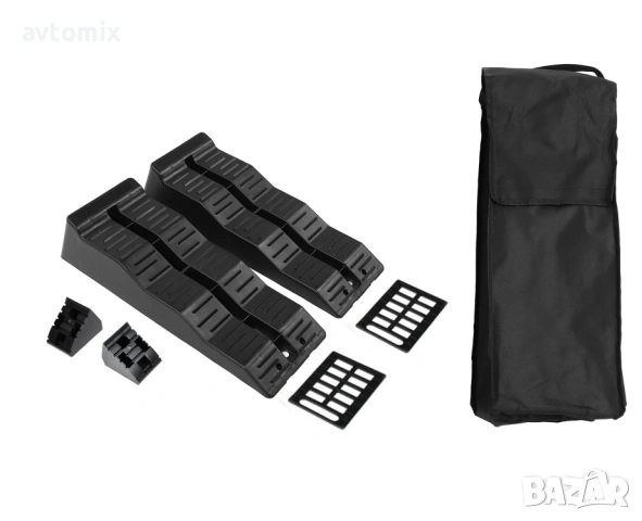 Комплект автомобилни рампи 2.5 тона, със стопери и калъф за съхранение, черни
