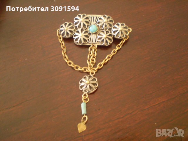 УНИКАЛНА АНТИЧНА БРОШКА С СИН КАМЪК, снимка 4 - Други ценни предмети - 33742587