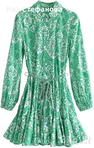 Нова зелена ежедневна елегантна рокля zara Zara Зара 100 % памук памучна разкроена  , снимка 15 - Рокли - 52841097