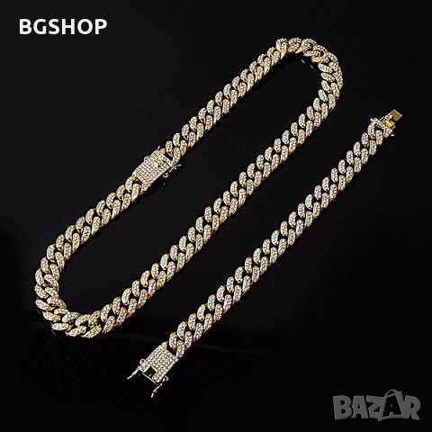 Bling Bling Хип-хоп ланец и гривна - Комплект Gold, снимка 4 - Бижутерийни комплекти - 30410178