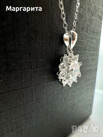 Сребърно колие с мойсанит (диамант)1 карат, снимка 4 - Колиета, медальони, синджири - 53205726