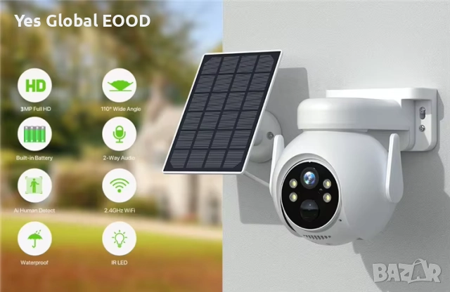 3.0MP Tuya Smart WiFi PTZ камера със соларен панел + 64GB карта подарък, снимка 2 - IP камери - 52087733
