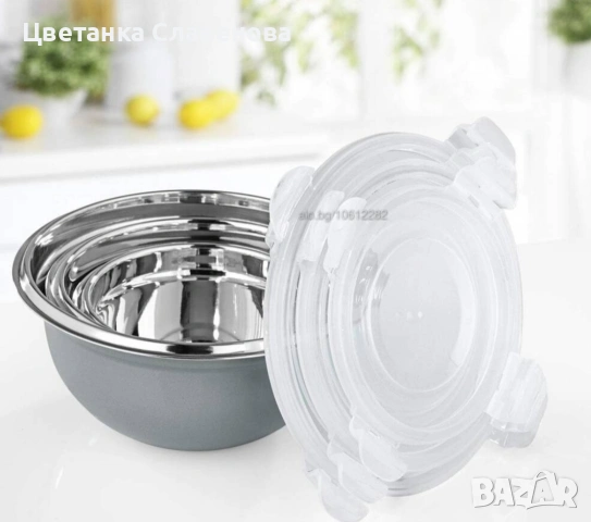 Купи от неръждаема стомана GOURMETmaxx с капаци - 3 в 1 за съхранение, снимка 2 - Чинии - 53124162