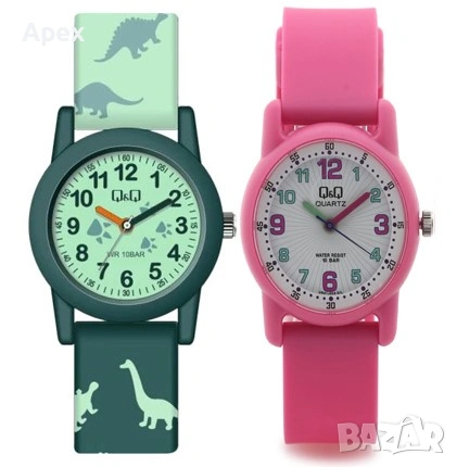Детски Часовници Q&Q 10 BAR. Оригинален Детски Часовник QQ. Динозавър,Розов,Черен. VR19J VR99J VR41J, снимка 2 - Детски - 54011213