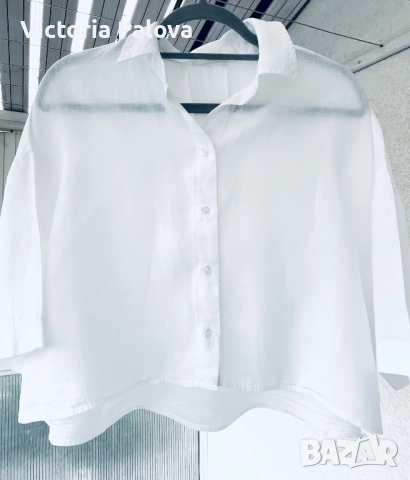 Ленена блуза/риза кроп камбанка, снимка 8 - Ризи - 51462250