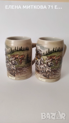 8 бр. немски винтидж халби ръчна изработка , с релефно изображение на дилижанс в планината, снимка 13 - Антикварни и старинни предмети - 51733340