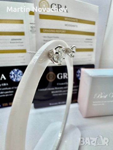 Сребърни обеци с мойсанит (Диамант) 1 карат, снимка 5 - Обеци - 53330782