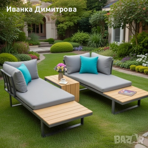 Градински комплект KANZA - модулен ъглов диван от алуминий с удобни възглавници и маса, снимка 2 - Градински мебели, декорация  - 53330736