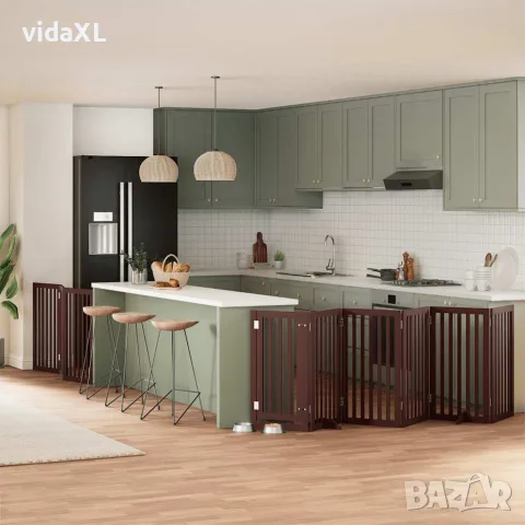 vidaXL Сгъваема преграда за куче с врата 9 панела кафява 450 см топола, снимка 2 - За кучета - 56146648
