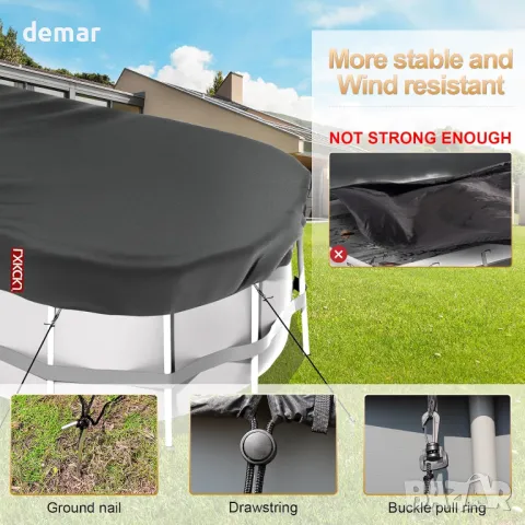 LXKCKJ Правоъгълно покривало за надземен басейн с комплект аксесоари, (черно, 366X730 см), снимка 3 - Басейни и аксесоари - 50189223