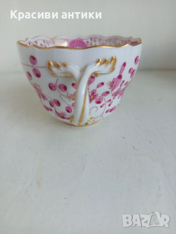 Антикварна чаша порцелан Meissen Indian Pink Flower 1815, снимка 4 - Антикварни и старинни предмети - 52427982