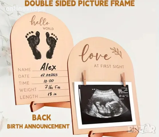 Дървена рамка за бебе - снимка на ултразвук фото + място за имена дата, снимка 5 - Други - 48781128