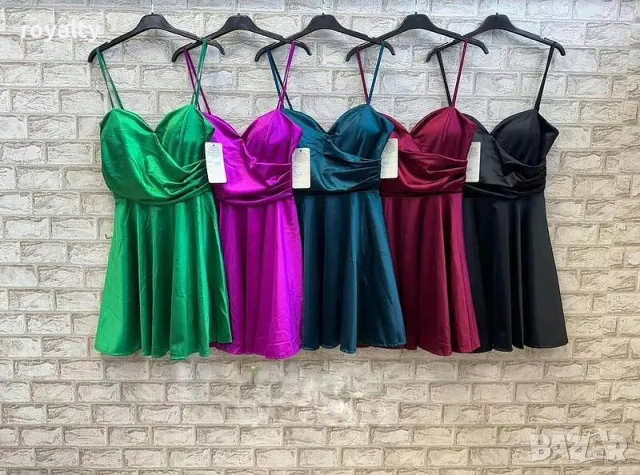 Синя сатенена рокля, снимка 2 - Рокли - 50102174