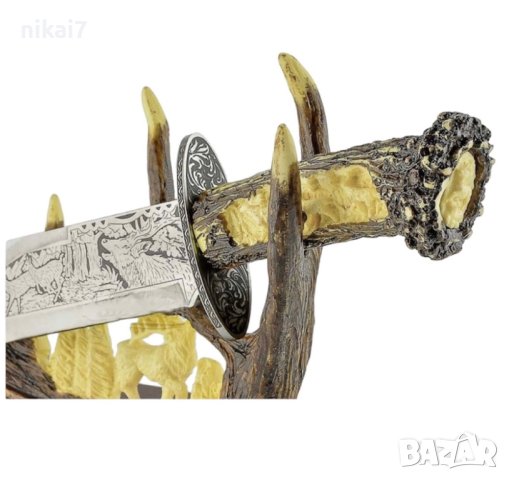 ловен нож колекционерски нож сувенир подарьк трофейна поставка 38,5CM, снимка 7 - Ножове - 42064693