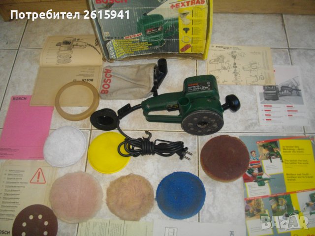 Швейцария-Почти Нов-Шлифовъчна Машина/Кръгъл Ексцентър Виброшлайф-Bosch PEX115A-Пълен Комплект-Бош