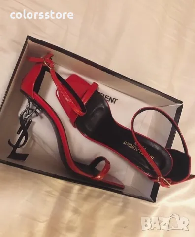 Сандали на ток - червен лак с черен ток - S-Y1L