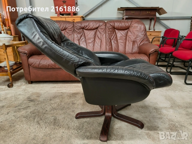 Relax кресло с отоманка от естествена кожа , снимка 2 - Дивани и мека мебел - 53896369