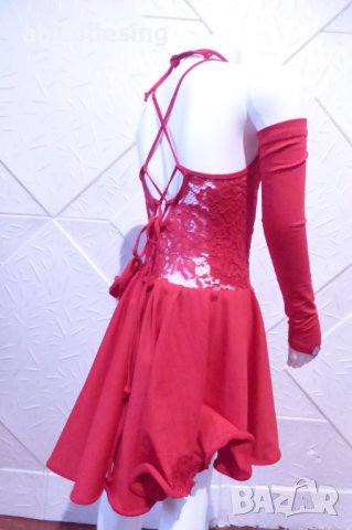Детска рокля за спортни танци в червен цвят и гол гръб, снимка 9 - Детски рокли и поли - 42805133