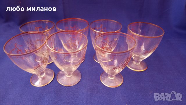 Ретро ракиени чаши, златни кантове, златни шарки, столче 7 бр, снимка 6 - Антикварни и старинни предмети - 42407648