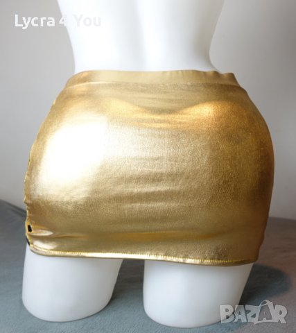 S/M къса златиста лачена пола с платки черен тюл странично, снимка 4 - Поли - 40162305