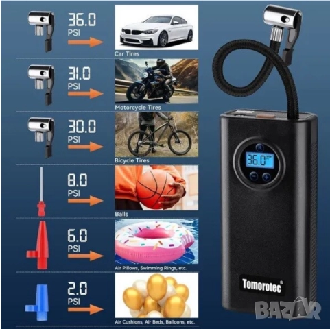 Акумулаторен компресор с цифров дисплей и автоматична функция , снимка 2 - Аксесоари и консумативи - 52352810