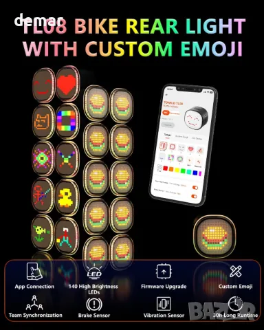 TOWILD TL08 Задна светлина за велосипед с Expression DIY функция, снимка 2 - Аксесоари за велосипеди - 47982121