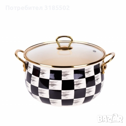 Тенджера Goldmann 24x15см. 6.2л./  26x16см. 8.5л., 4л., 5л., Емайл. Индукция. Бял/Черен каре, снимка 3 - Съдове за готвене - 51513670