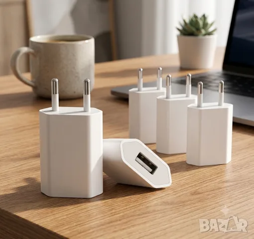 USB-A 5 броя 5 евро бели зарядни за смартфон бели зарядно устройство ново