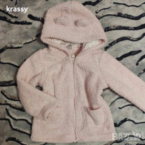 Детско пухкаво тънко розово палтенце с качулка (24 месеца)