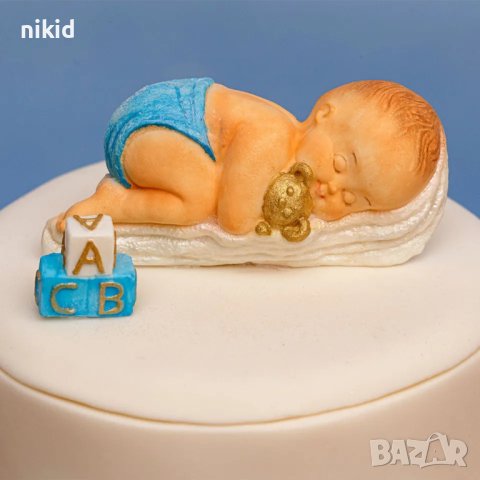 Заспало бебче бебе с мече силиконов молд форма фондан шоколад гипс декор, снимка 5 - Форми - 40761032